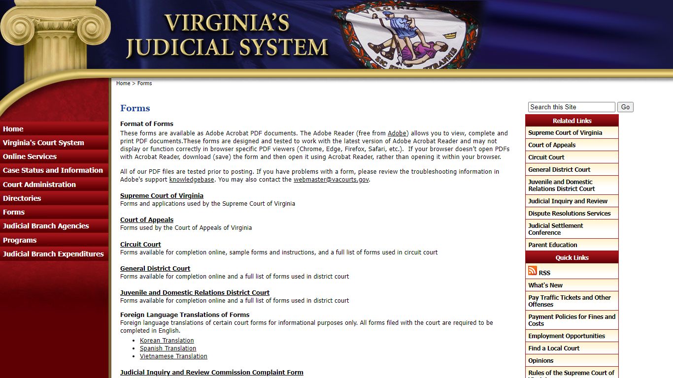 Virginia's Judicial System: Forms